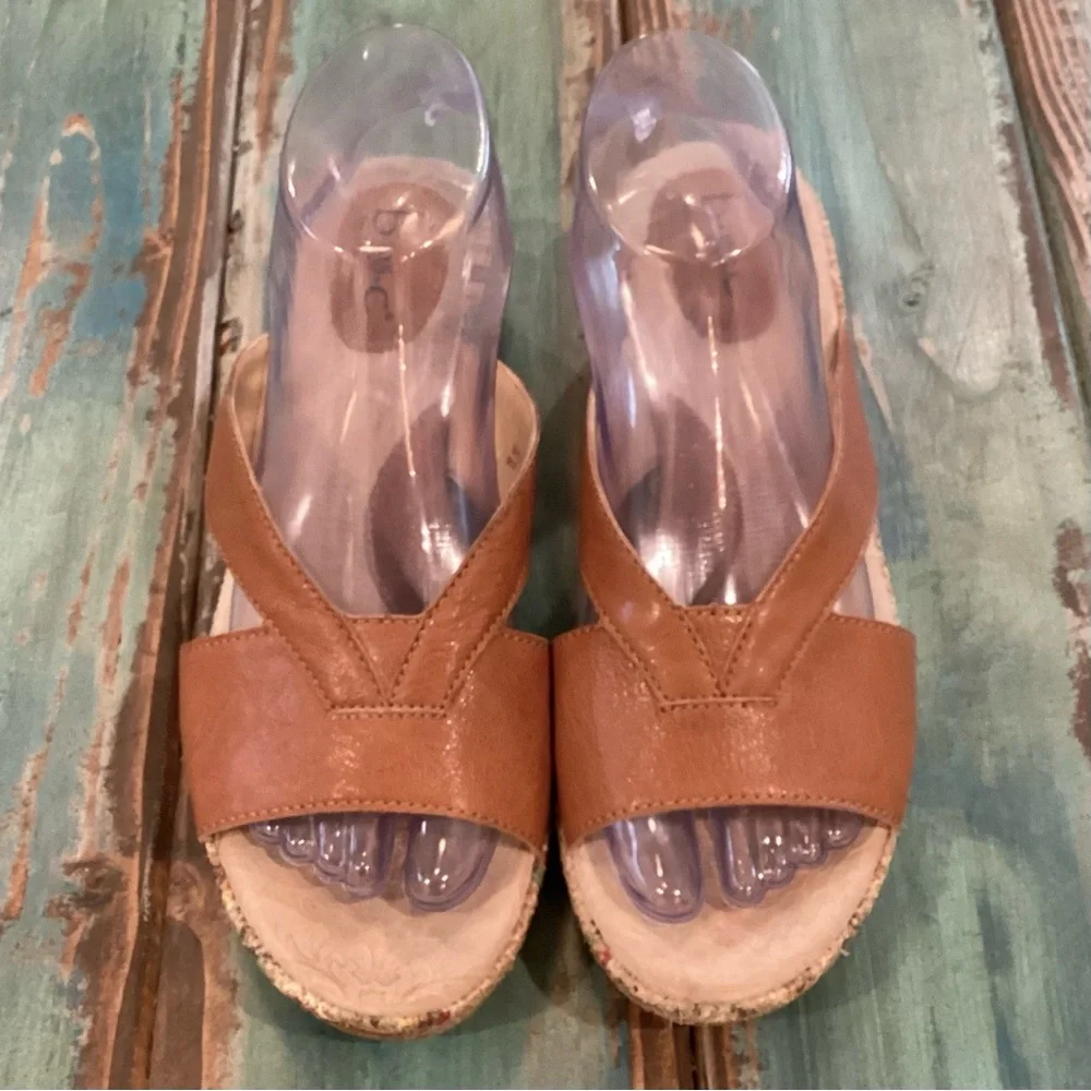 b.o.c. 9 Wedge Leather Sandals Espadrilles Womens Comfort Shoes Brown Multicolor